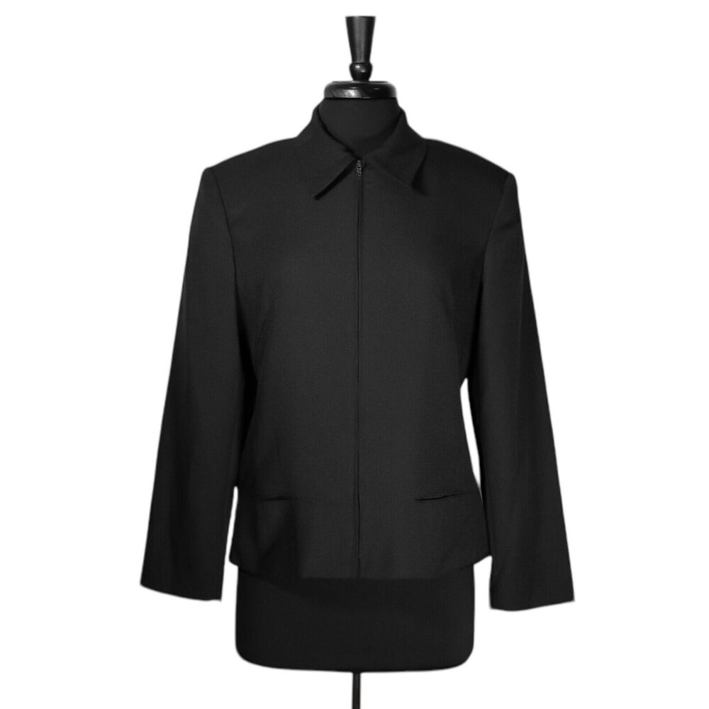 Vintage Sandro Womens Jacket Black Full Zip Collared Lined Retro Blazer Size 14